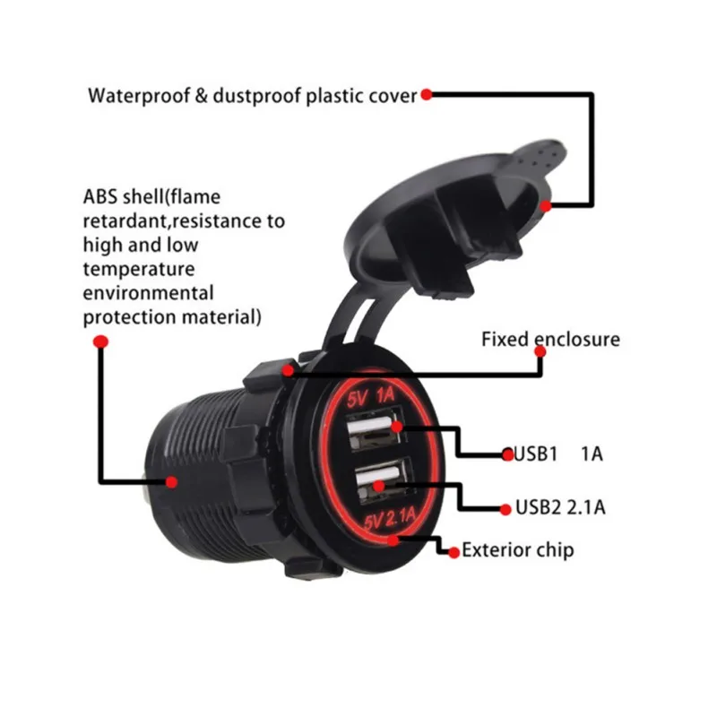 Motociklo Usb Įkroviklis Pakeitimo Vandeniui Dual USB Vieno LED 12V-24V 3.1 Lizdą Prijungti Įkroviklį Auto Sunkvežimių RV Valtis