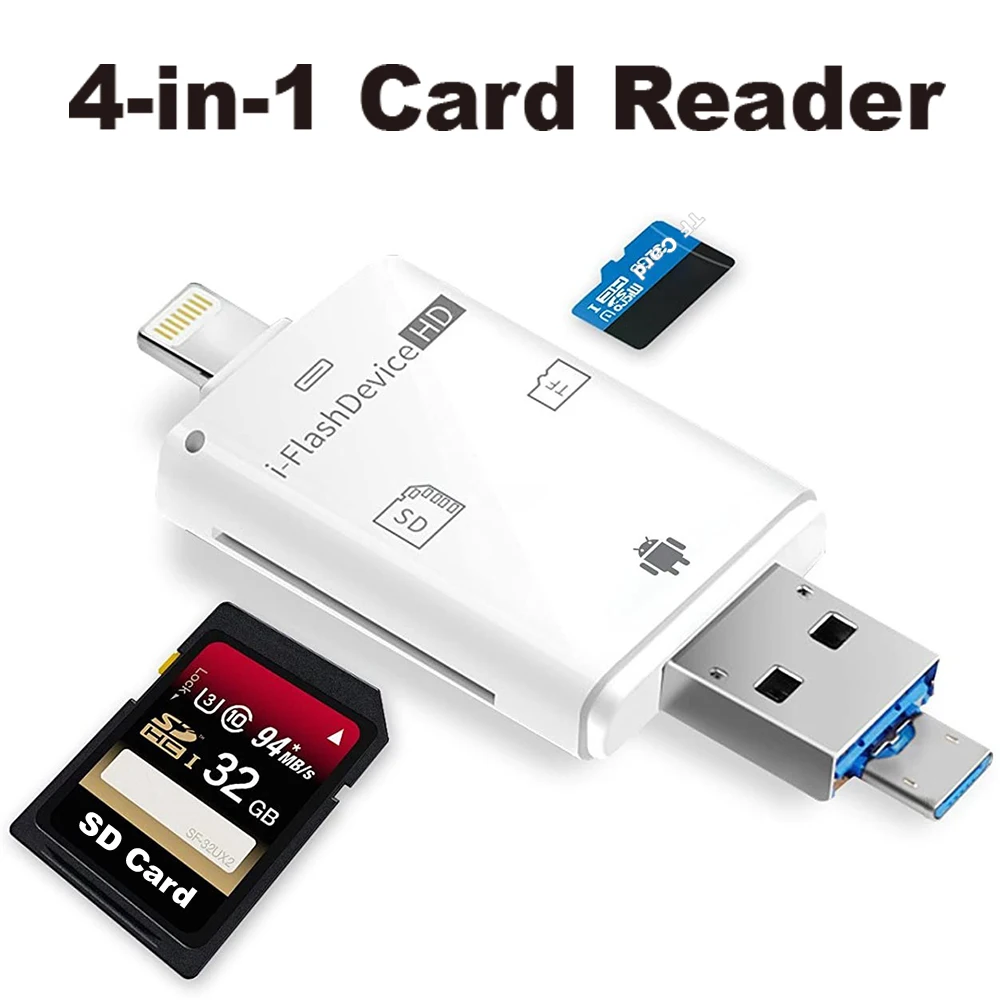 Multi Card Reader Žaibo SD TF Atminties Kortelė Skaitytojai Paramos IOS13 iPhone 6/7/8/X/XR/11