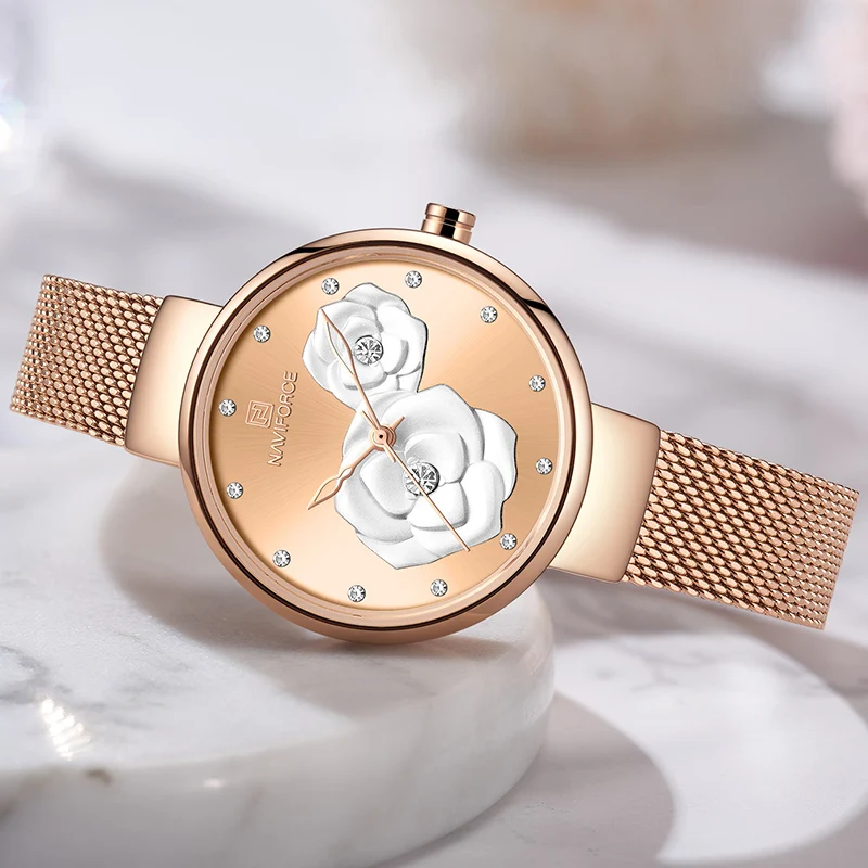 NAVIFORCE Prabangių moteriškų Laikrodžių Mados Kūrybos 3D Rose gold Moterų Laikrodis Akių Plieno, atsparus Vandeniui Laikrodis Mergina Relogio Feminino