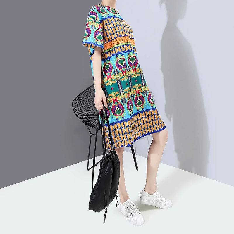 Nauja Moteris, Vasaros, Laisvalaikio Drabužiai Paplūdimio Suknelė Geometrinis Modelis Išspausdintas Ponios Plius Dydis Boho Mielas Suknelė Laisvo Stiliaus Vestidos 6005