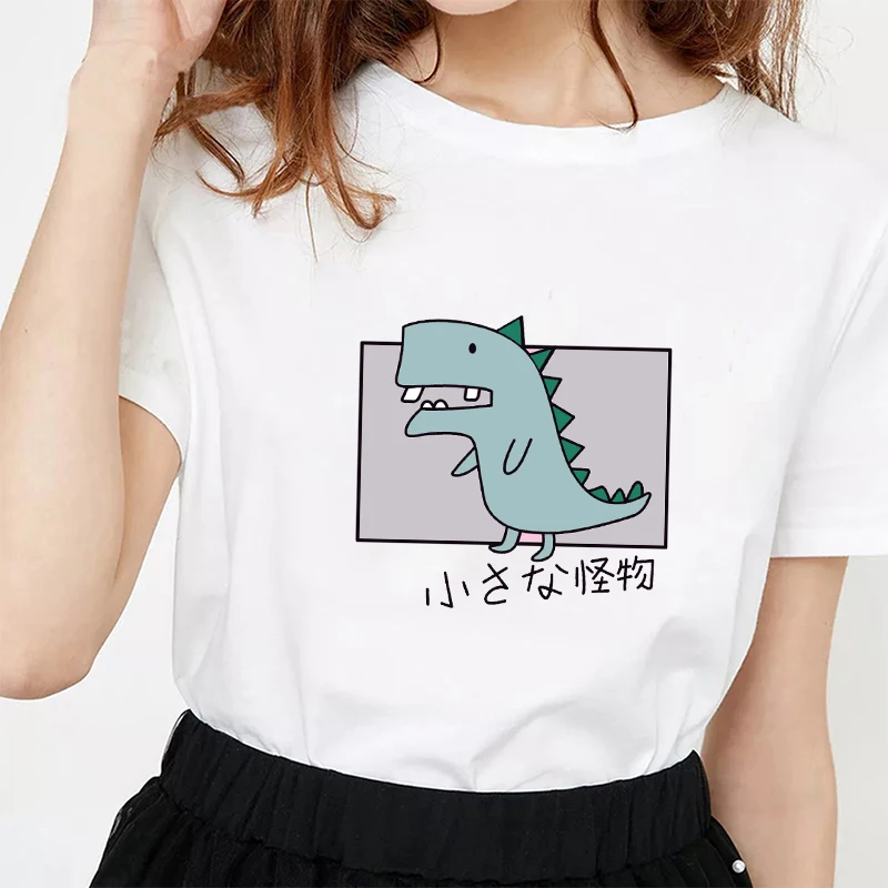 Nauja Vasaros Moterų, O-kaklo trumpomis Rankovėmis Studentų Mažai Monstras Spausdinti Ins Mados Medvilnės Harajuku Kawaii Dinozaurų Animacinių filmų T-shirt