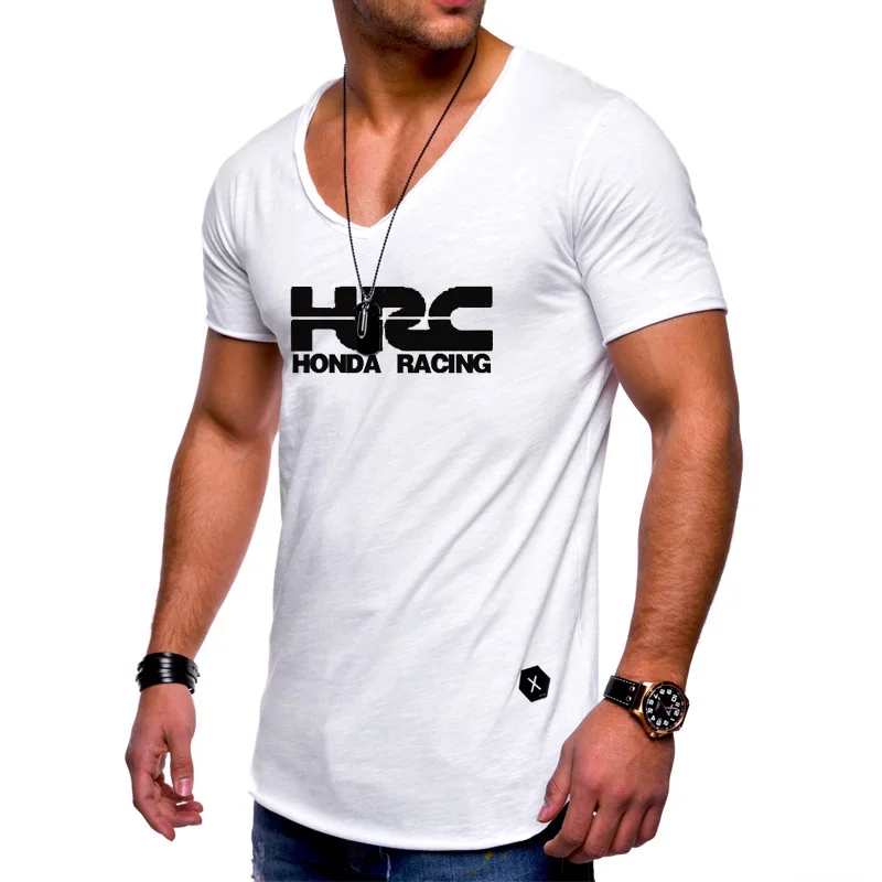 Nauja Vasaros vyriški T-shirt HRC lenktynių motociklo, atsitiktinis Medvilnės trumpomis Rankovėmis V-kaklo, Mados Hip-Hop Harajuku Vyrų Drabužiai