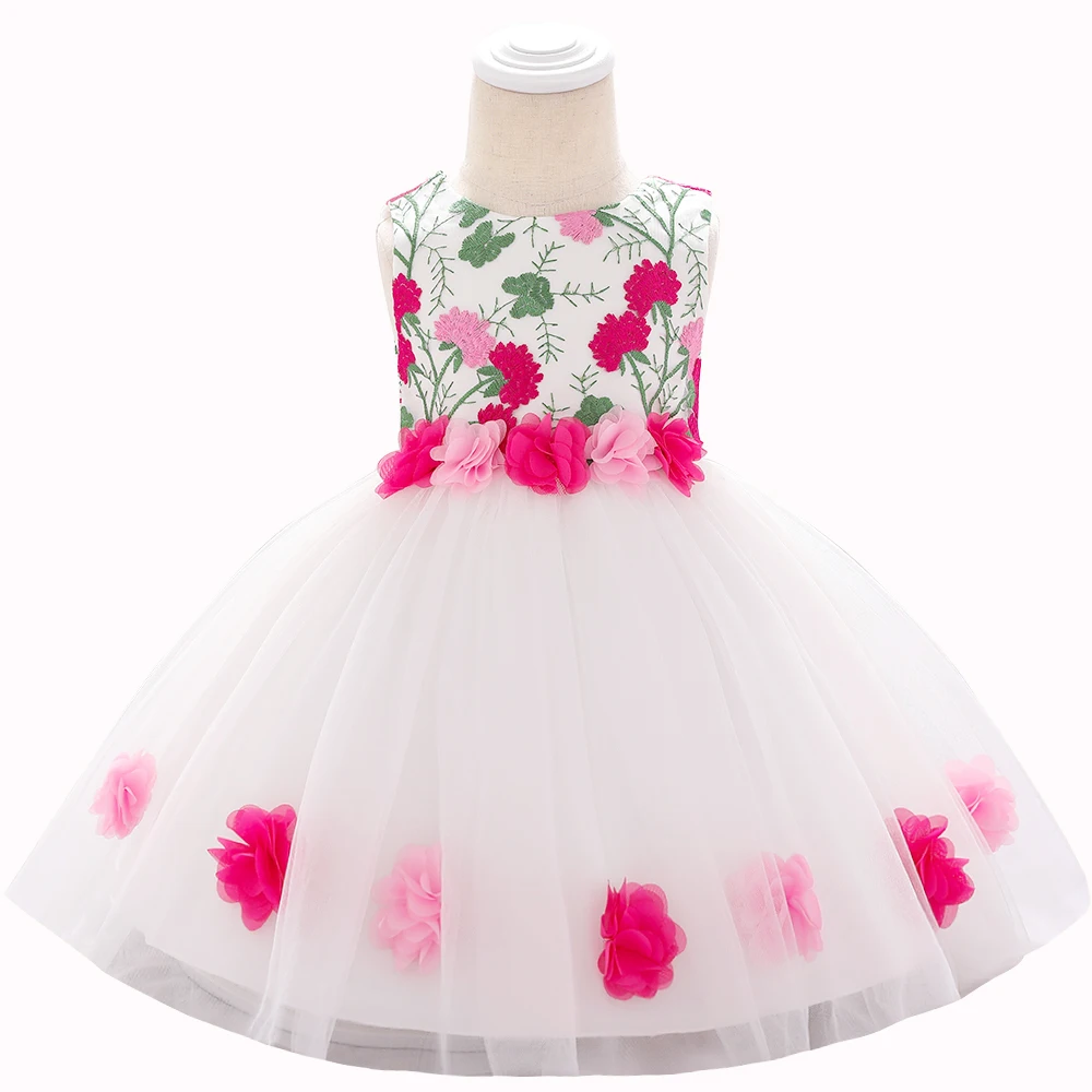 Naujagimio Mergina Suknelės trimatis Gėlių Siuvinėti Nėriniai Tutu Gėlių Gimtadienio Krikšto Princesė Vaikai Mergina Dress L1878XZ