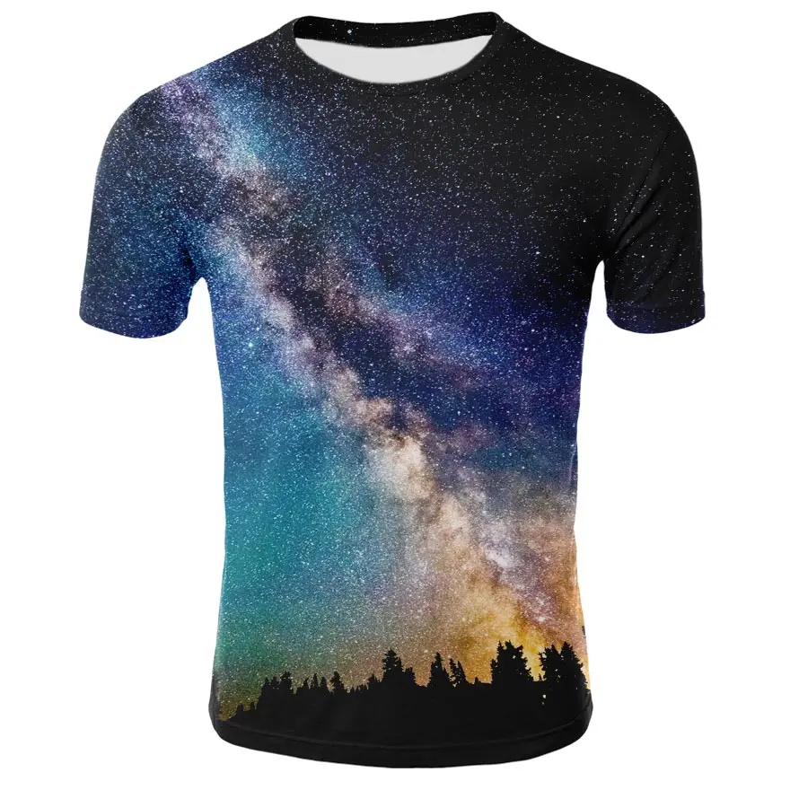 Naujas 3D atspausdintas dangaus spalvos marškinėliai kūrybos kūrybinis dizainas vyrų ir moterų romantinės fantazijos visatoje žvaigždėtas dangus T-shirt