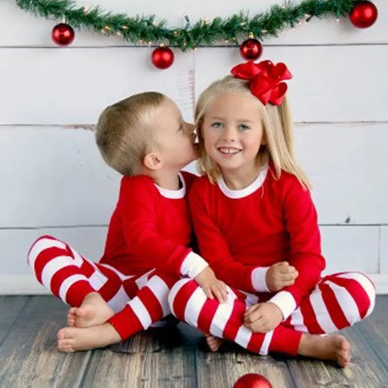 Naujas Dryžuotas Kalėdų Raudona Balta Žalia Balta Vaikų Berniukų, Mergaičių Naktiniai Marškiniai, Pižamos Naktiniai Drabužiai