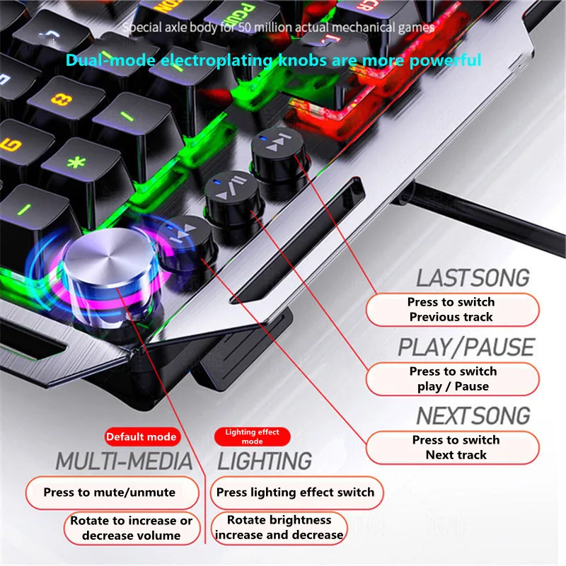 Naujas K100 nekilnojamojo metalo mechaninės žaidimų klaviatūra su ranka poilsio, mobiliojo telefono laikiklis, rankenos reguliavimas 104-raktas laidinė klaviatūra