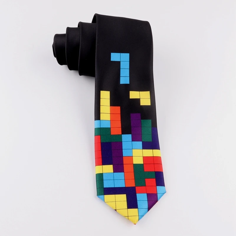 Nemokamas Pristatymas vyrų vyrų mados atsitiktinis Mados tetris korėjos atsitiktinis, madinga asmenybės studentų spausdinimo įdomus 7CM kaklaraištis necktie
