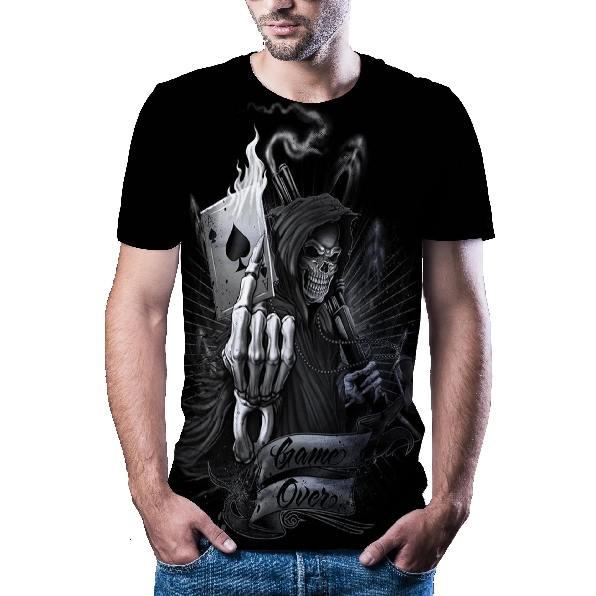 Novedad de 2020! Camiseta con estampado 3D de calavera para hombre,camiseta con Calavera, camiseta gtica, talla asitica, 6XL