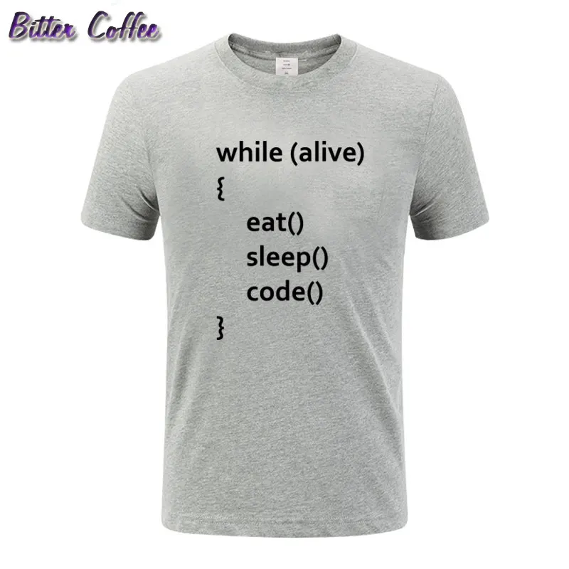 O Gyvas Marškinėlius Valgyti, Miegoti Kodas Juokinga Tee Viršūnes Vyrų Programavimo Juokauja Medvilnės marškinėliai EU Dydis