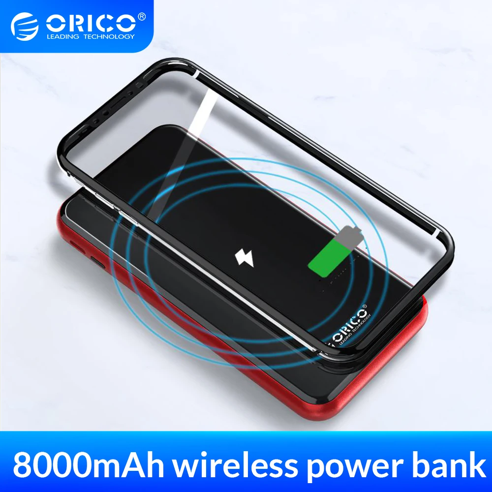 ORICO 8000mAh QI Bevielio Maitinimo Banko iphone Samsung Išorės Baterija Bankas Dual USD Belaidžio Įkrovimo Tipas C