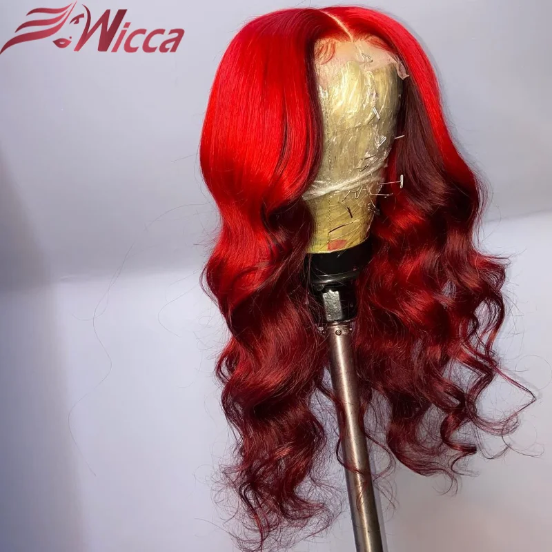 Ombre Išryškinti Raudona Spalva 13x6 Nėriniai Priekiniai Žmogaus Plaukų Perukai Prieš Nupeštos 180% Brazilijos Remy Plaukų Moteris Glueless Nėriniai Perukas