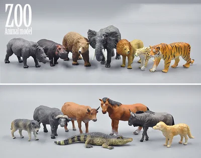 Originalus originali laukinių zoologijos sodas gyvūnų rinkiniai dramblys vilkas Bengalijos tigras buffalo Gnu kolekcines duomenys vaikams žaislas
