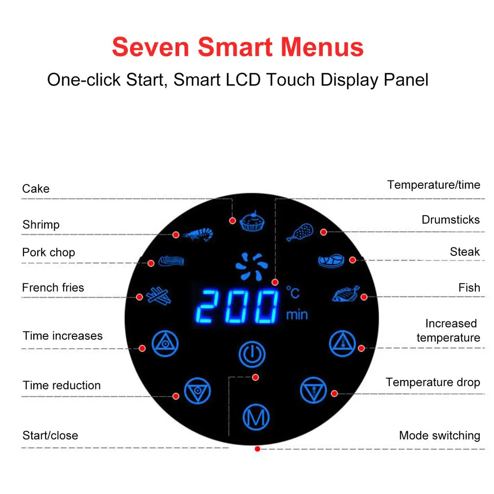 Oro Fryer Didelės Talpos Oro Fryer Namų be Dūmų Elektros Keptuvėje Smart Touch Screen Fri Mašina 1300W/2.6 L