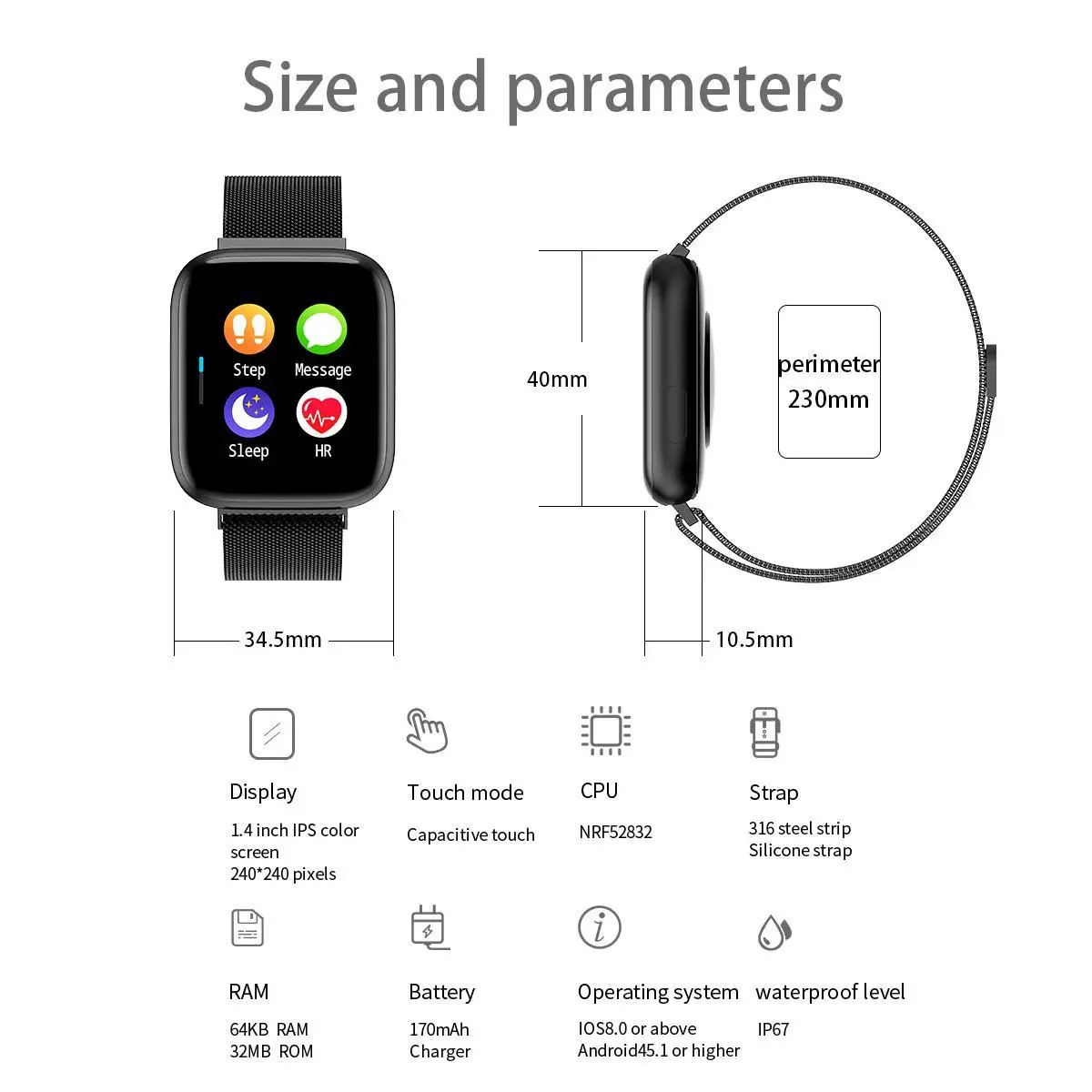 P4 smart žiūrėti full screen touch smart watch širdies ritmo monitorius fitneso vandeniui sporto sekimo apyrankę smart apyrankė