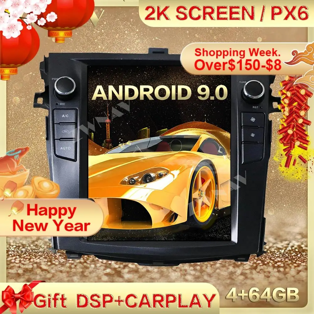 PX6 DSP Carplay Tesla ekranas 4+64 Android 9.0 Automobilio Multimedijos Grotuvo TOYOTA Corolla 2008-2013 GPS Radijas Auto stereo galvos vienetas