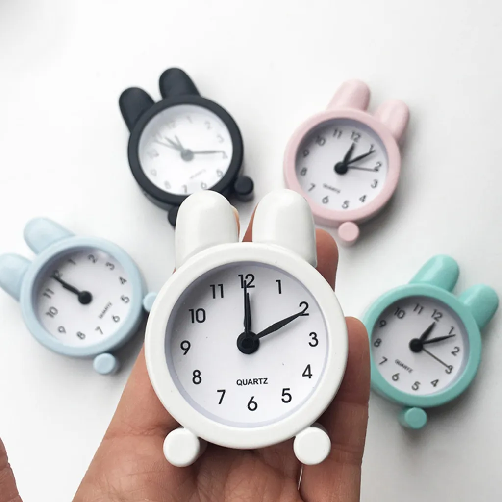 Paprasta suaugusiųjų, vaikų, miegamojo žadintuvas kūrybos mielas mini triušio ausis metalo mažas žadintuvas praktinių darbalaukio valandą laikrodis