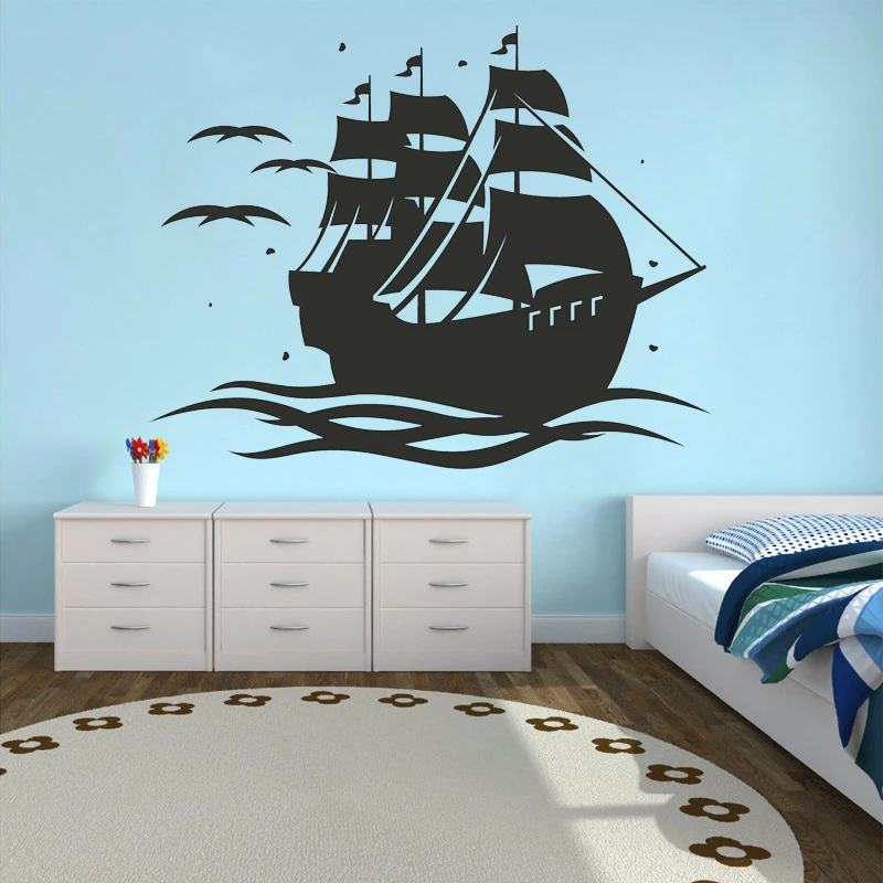 Piratų Laivas Siena Lipdukas Burės Decal Sailor Kambario Dekoro Priedai Berniukų Miegamasis Sienų Dekoras Valtis Freskos Svajones Navigacijos