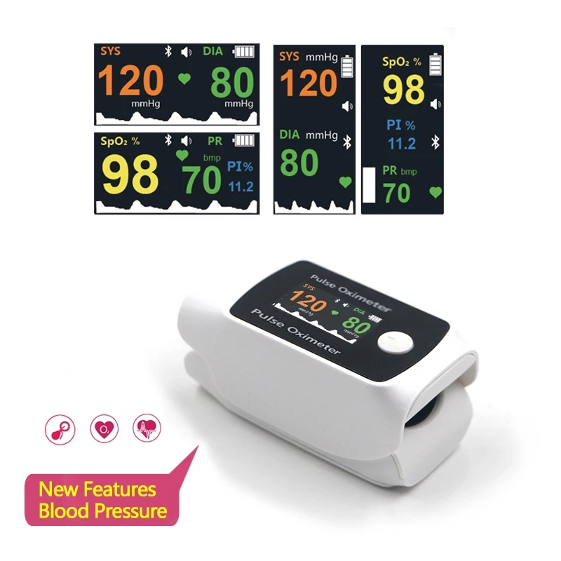 Piršto Pulse Oximeter Su Kraujo Spaudimo Monitorius Deguonies Įsotinimo Stebėti Širdies Ritmo Matuoklis Piršto Sphygmomanometer