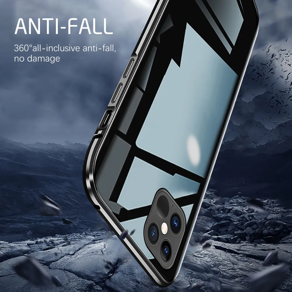 Prabangus dvipusis stiklo, Metalo Magnetinių Atveju iPhone 12 Pro MAX Telefono Padengti 360 Visas Apsaugos shell iphone12 12promax