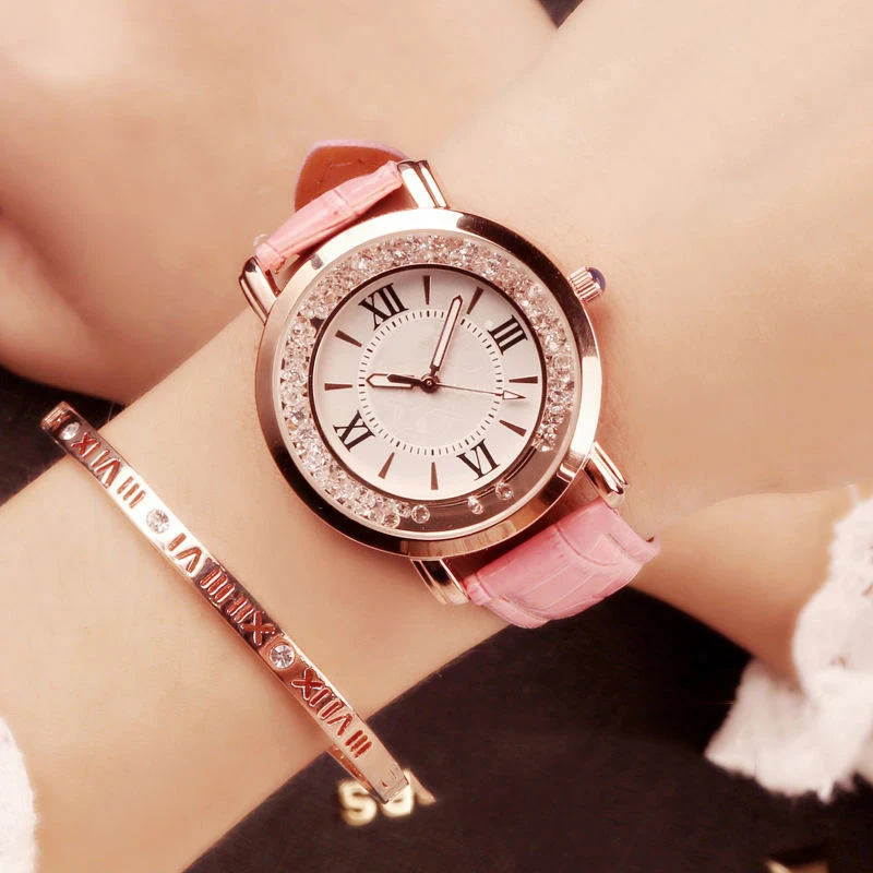 Prabangūs moteriški Laikrodžiai Mados Elegantiškas Kvarcinis Laikrodis Odos Juosta Ponios Laikrodžiai Mobiliojo kalnų krištolas Apyrankė Laikrodis