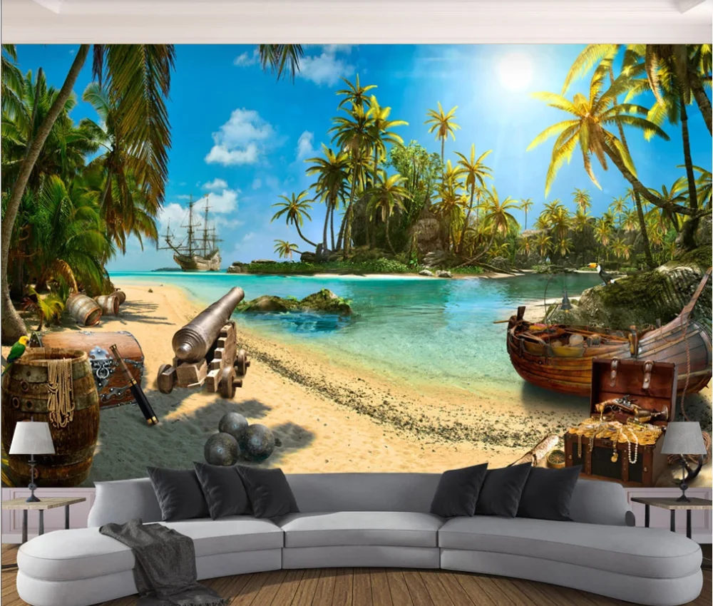 Pritaikyti 3D foto tapetai, freskos stebuklinga piratų lobių sala kraštovaizdžio 3d sienos fone