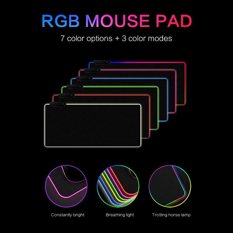 RGB LED Pelės Mygtukai Dideli pelės mygtukai USB Laidinio Apšvietimo Žaidimų Žaidėjus Kilimėlis Klaviatūros neslidus Spalvinga Šviesos PC Pelės Kilimėlis