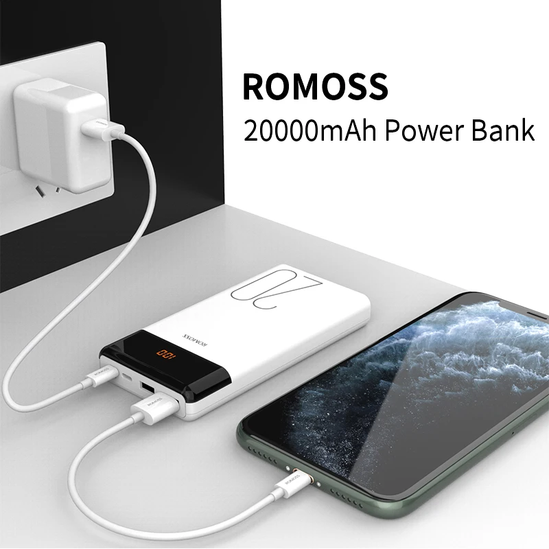ROMOSS LT20 Galia Banko 20000mAh Nešiojamų Įkrovimo Powerbank 20000 mAh Išorės Baterijos Kroviklis Poverbank iPhone 12 Xiaomi Mi
