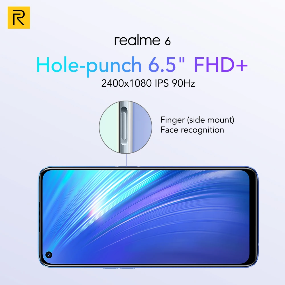 Realme 6 Pasaulinė Versija Mobiliojo Telefono 8GB RAM 128 GB ROM 90Hz Ekranas 4300mAh Gel G90T 30W Flash Mokestis NFC 64MP AI Quad Kameros
