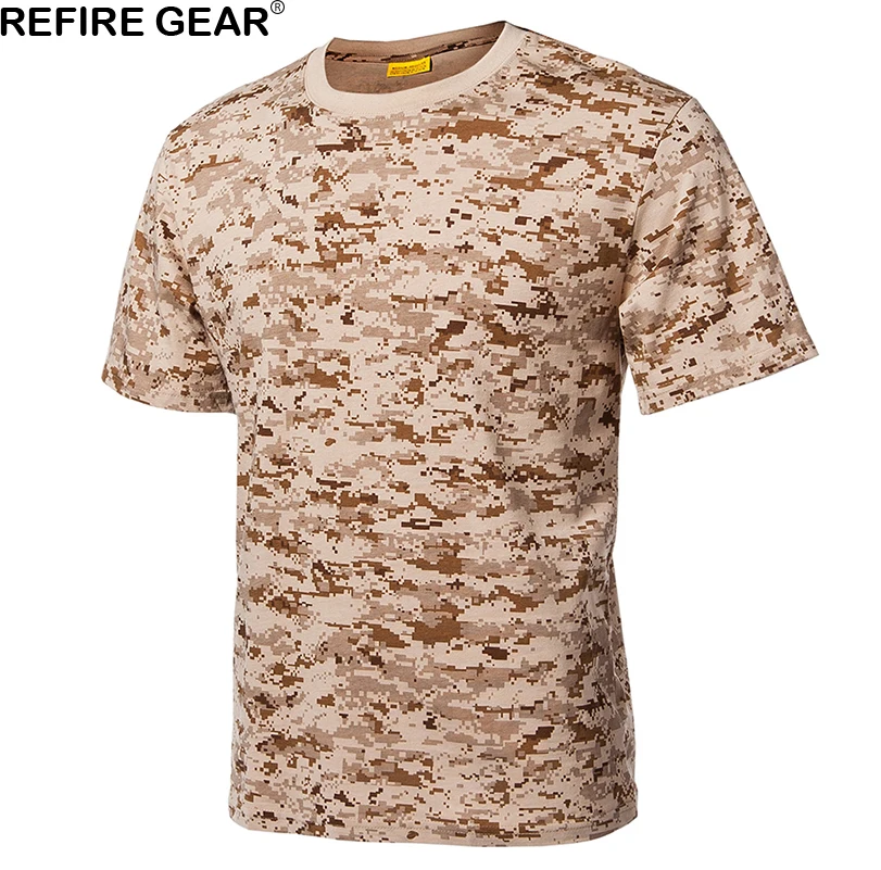 Refire Pavarų Lauko Quick Dry T Marškinėliai Vyrams Medvilnės Kamufliažas Dažasvydis Medžioklės Marškinėliai Kvėpuojantis Karinis Taktinis Camo T-Shirt