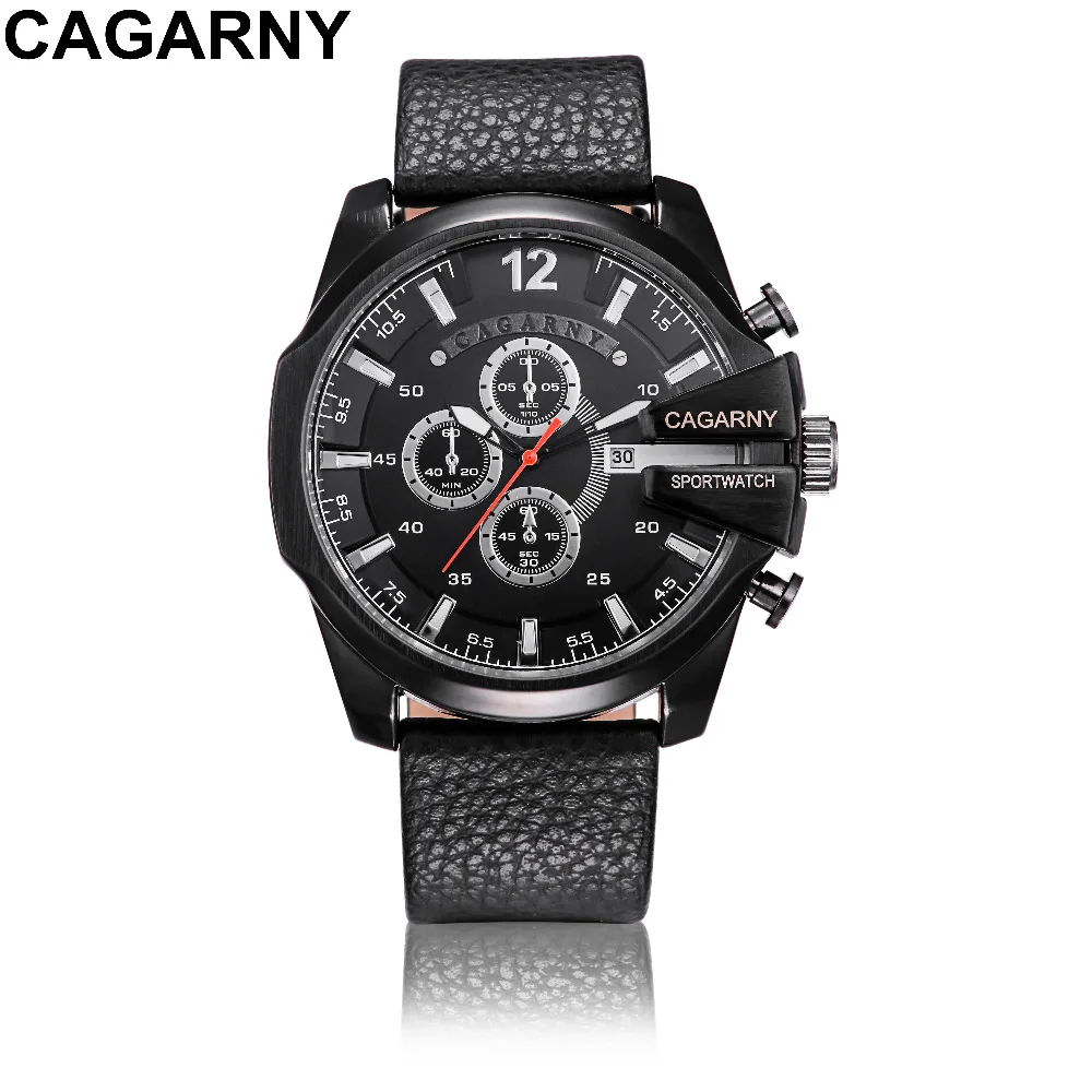 Reloj Hombre 2017 Prabangos prekės CAGARNY Vyrų Laikrodžiai Odinis Dirželis Kvarcas Žiūrėti Karinės Sportinis Vyrų Laikrodis Relogio Masculino