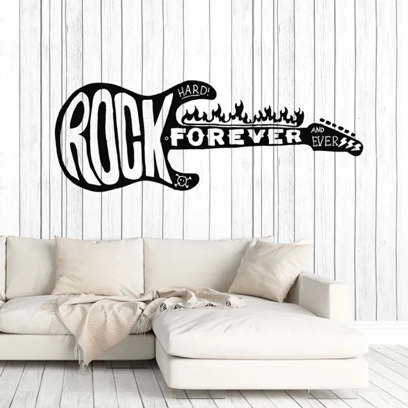 Rock Forever Sienos Lipdukas Gaisro Elektrinės Gitaros Muzikos Sunkaus Metalo Vinilo Langų Lipdukai, Paauglių Kambario Muzikos Studija Interjero Dekoro E727