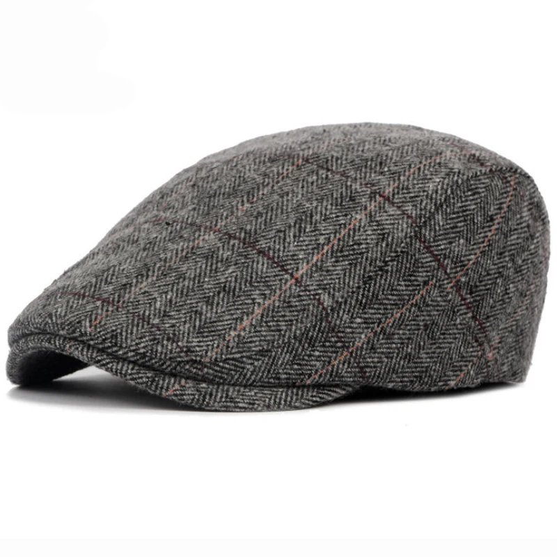 Rudens-Žiemos Vyrų newsboy skrybėlę Beretės Britų Vakarų Stiliaus Vilnos Advanced Butas Ivy Bžūp Classic Vintage Dryžuotas Beretė