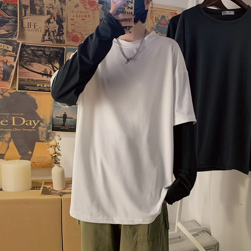 Rudenį Korėjos Kratinys Juostelės Netikrą Dviejų Dalių Prarasti Dugno Marškinėliai Joker Ilgomis Rankovėmis Harajuku Drabužius Vyrų Jaunimo Streetwear