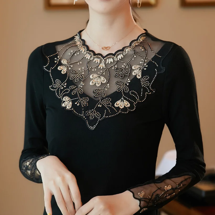 Rudenį blusas mujer de moda 2019 Mados atsitiktinis moterų palaidinė marškiniai, Elegantiškas Išsiuvinėti Akių marškinėliai plius dydis juoda moterims topai