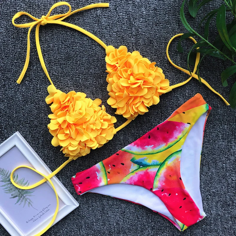Seksualus 3D Gėlių Bikini 2020 Dviejų dalių maudymosi kostiumėlis Moterims, Mėlynos spalvos Maudymosi Moterų Brazilija Bikinis Mikro Bikinis Nustatyti Push Up Maudymosi Kostiumai