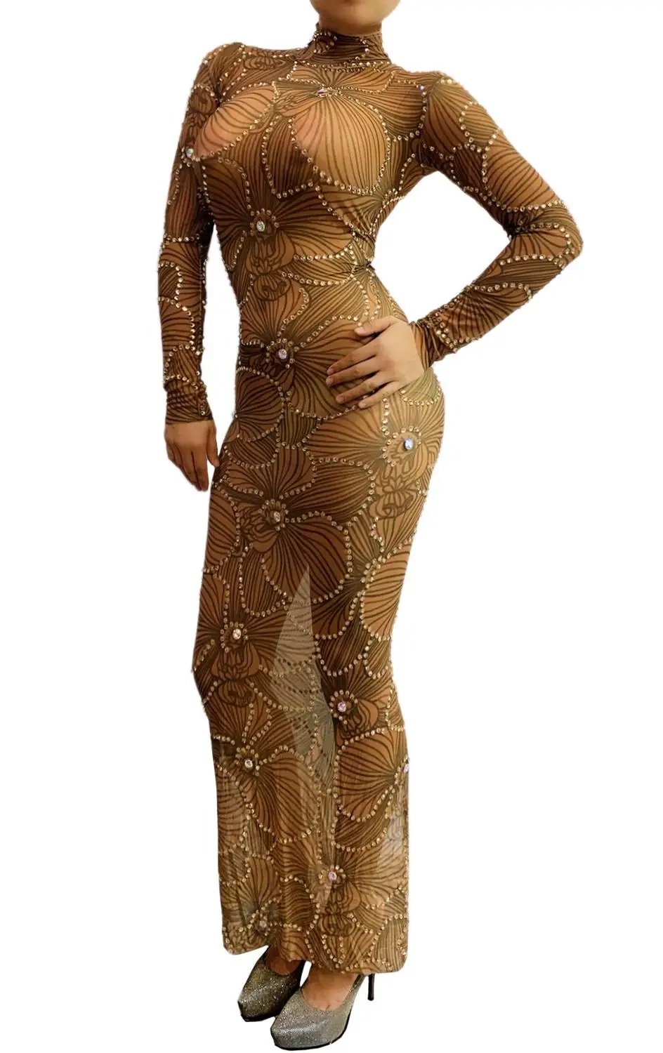 Sidabro Kalnų Krištolas Gėlių Modelio Skaidrios Ilga Suknelė Gimtadienio Švęsti Apranga Moterims Šokėja Parodyti Dėvėti Prom Dresses