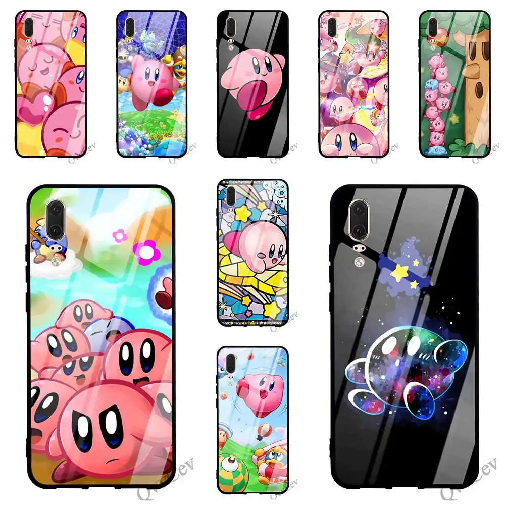 Spalvinga Kirby Masės Ataka Grūdintas Stiklas Telefoną Atveju Huawei Honor 10 Lite Dangtelis 9, 7A Y6 Y9 P10 P20 Pro P Smart Mate 20 Shell