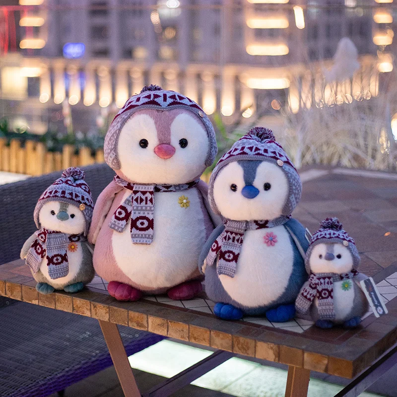 Super Mielas Pūkuotas plaukų Pingvinas Plushies Lėlės Įdaryti dėvėti skara Megztinis skrybėlę Sniego Bžūp Pingvinas Žaislai vaikams, Gimtadienis, Kalėdos