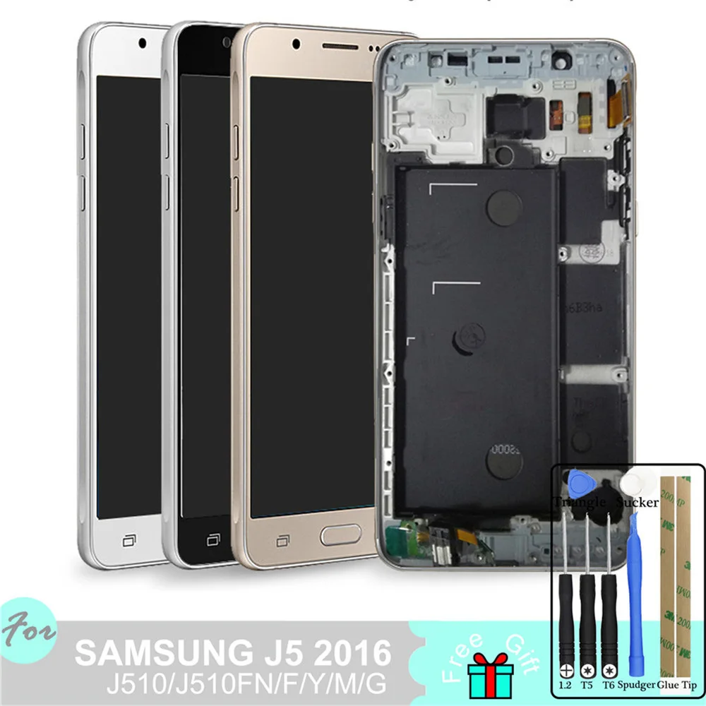 TFT LCD Samsung Galaxy J5 2016 J510 J510FN J510F J510M J510H /DS Jutiklinis Ekranas skaitmeninis keitiklis Asamblėjos Rėmo Home Mygtuką