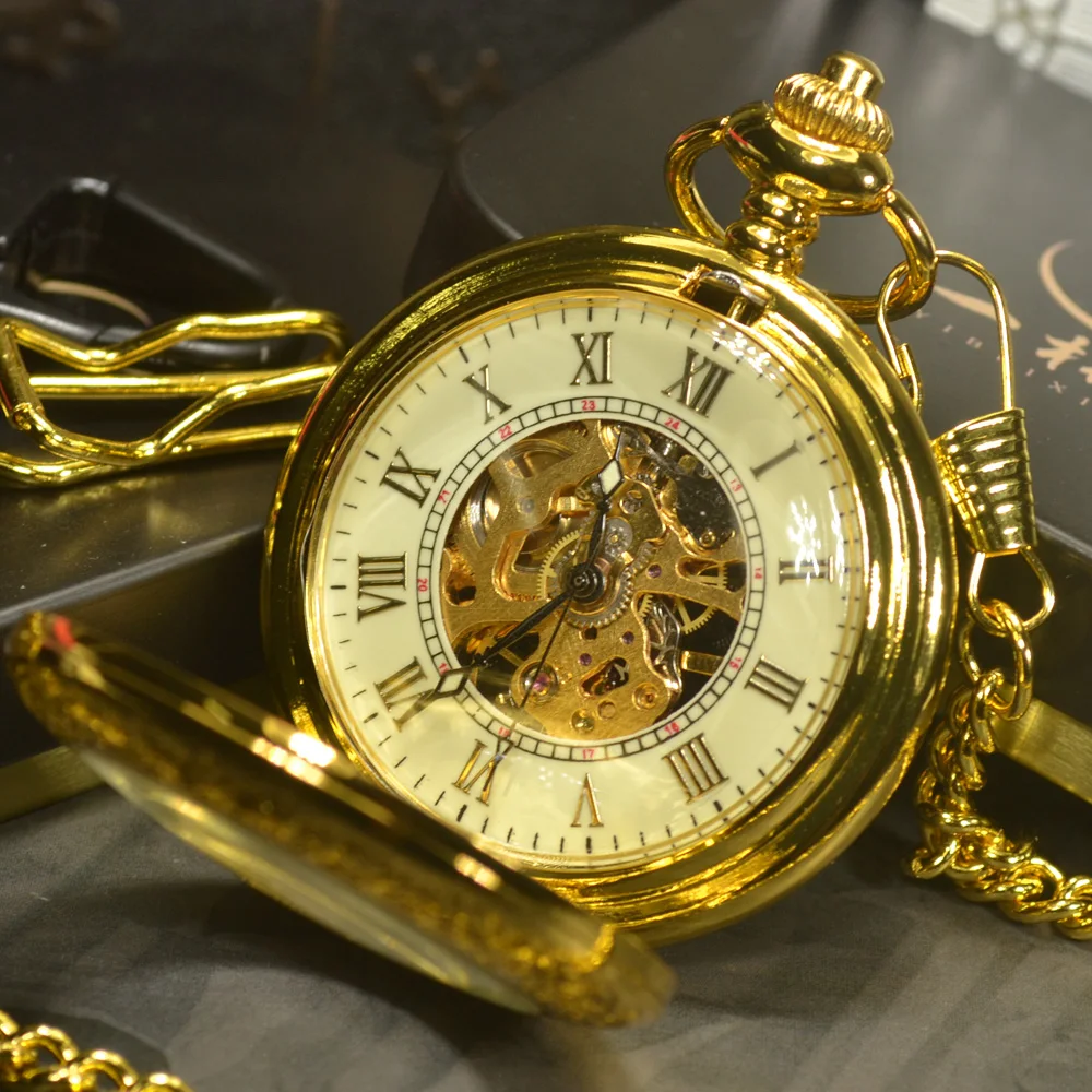 TIEDAN Steampunk Skeletas Mechaninė Kišeniniai Laikrodžiai Vyrams Senovinės Prabangos Prekės Vertus Vėjo Karoliai Kišenėje & Fob Žiūrėti Grandinės Aukso