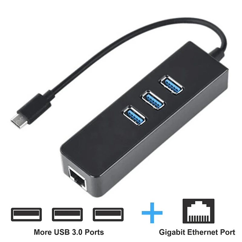 Tipas-C RJ45 Ethernet Adapter 1000 Mbps USB Hub Gigabit Ethernet Tinklo plokštės Tipas-C RJ45+3X USB3.0 Uosto