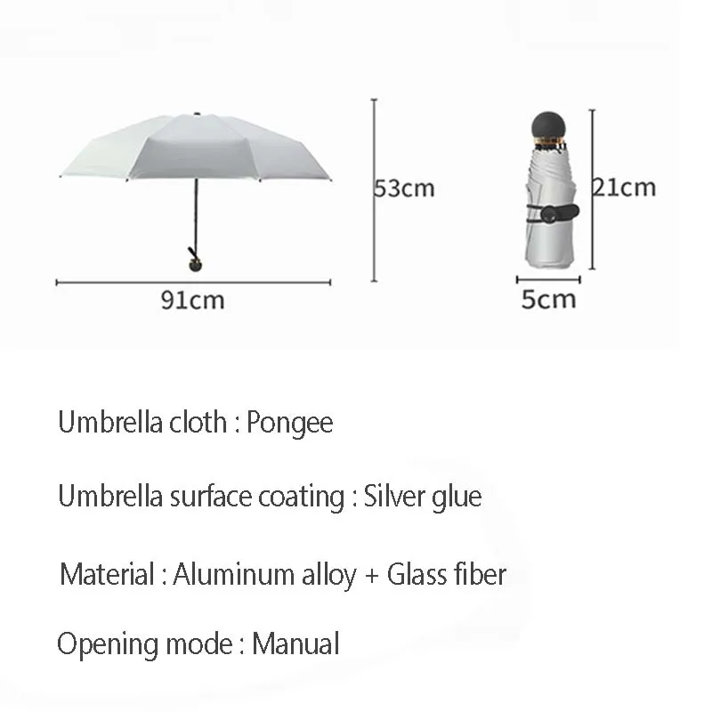 Titano sidabrinė koloidų uv skėtis Pakeisti spalvą Penkis kartus nešiojamas mini skėčiai kišenėje skėtis mergina upf 50+