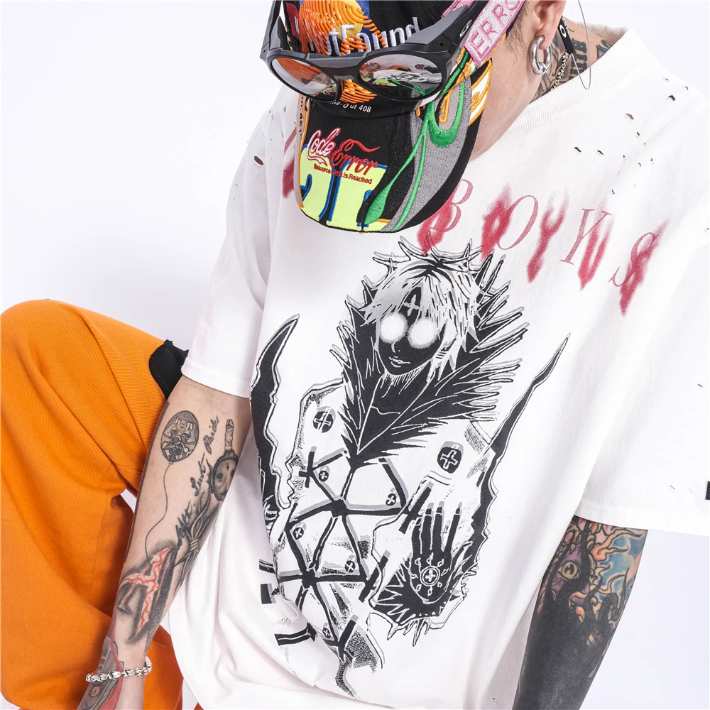 UNCLEDONJM 2021 Sugadintas negabaritinių marškinėliai Hip-Hop Streetwear Marškinėlius Harajuku Vasaros trumpomis Rankovėmis T-Shirt anime marškinėliai LSD02