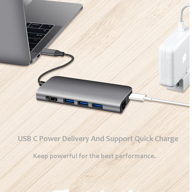 USB C Hub Adapteris Nešiojamas Docking Station 8 1 USB 3.0 HDMI, RJ45 Gigabit SD TF Macbook HP Huawei 