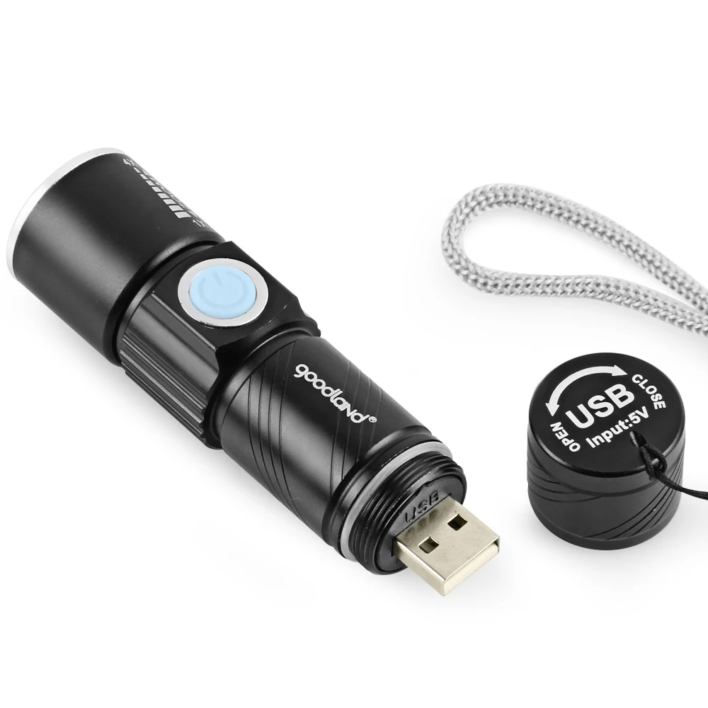 USB LED Žibintuvėlis Įkraunamas LED Žibintuvėlis atsparus Vandeniui 3 Rūšių Galingas Mini Nešiojamą USB Prievado Zoomable Lauko Kempingas, Žygiai