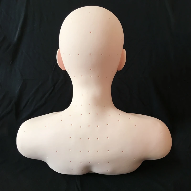 Užmerktos Akys Manekeno Galva Su Peties Acupoint Akupunktūra Masažas, Makiažas, Blakstienų Pratęsimo Praktikos Modelis Galvos