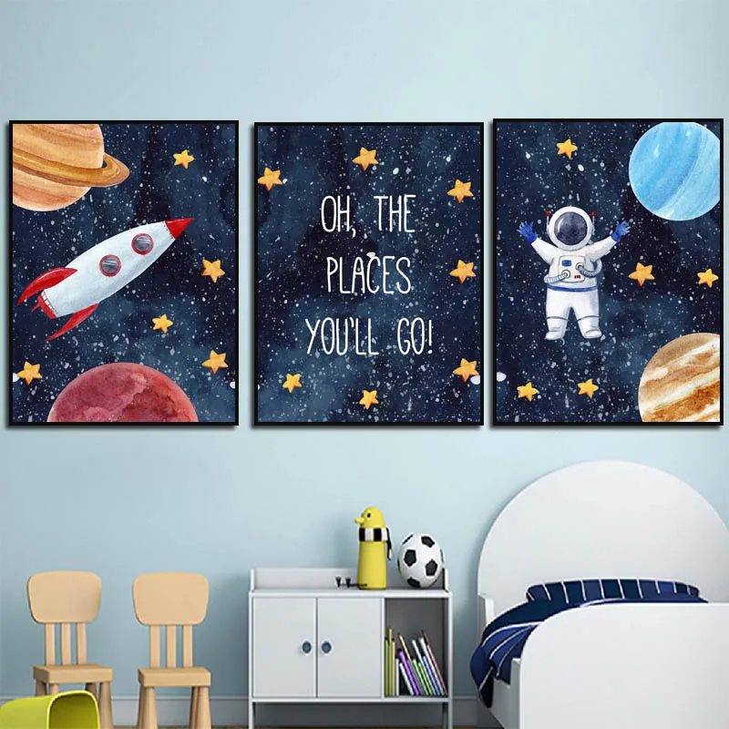 Vaikų Kambario Dekoracija Animacinių Filmų Astronautas Plakatas Kosmoso Raketų Baby Vaikų Darželio Sienos Menas Drobė Plakatas Skandinavijos Spausdinti Tapyba