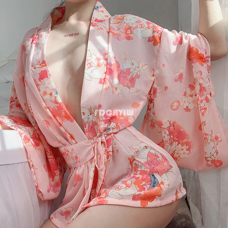 Valentino Dieną, seksualus apatinis Trikotažas nustatyti Pižama Pižamą Spausdinimo Seksualus Vienodą Moterų Japonų Kimono Žaidimas Cosplay Vienodas naktiniai drabužiai
