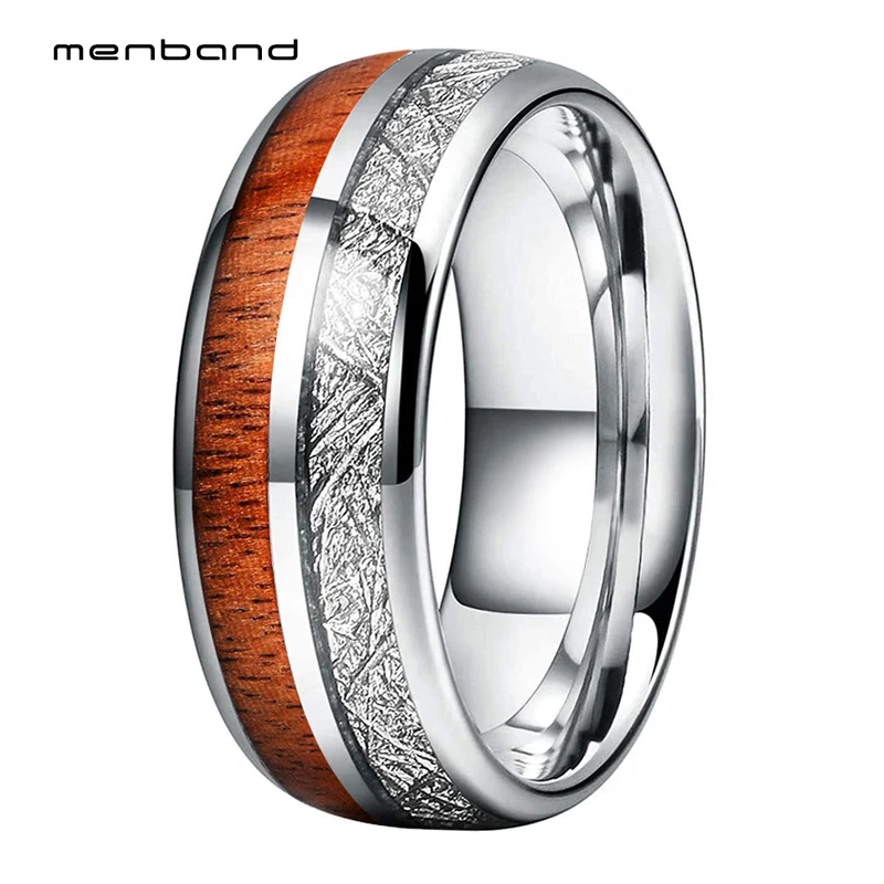 Volframo Vestuvinį Žiedą, Vyrams, Moterims, Medienos Žiedas Meteoritas Ring Dome Band 8MM Comfort Fit