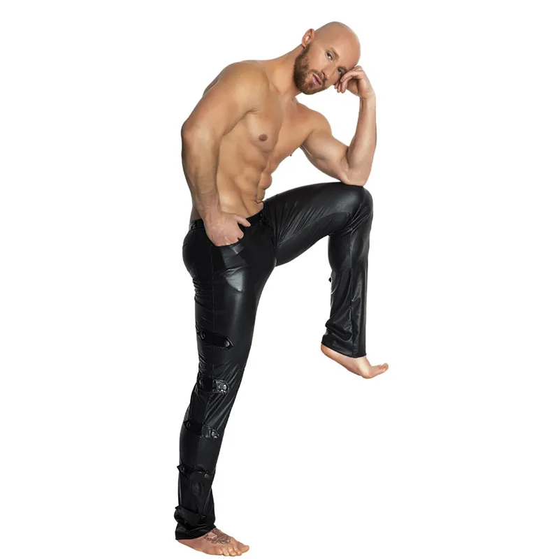 Vyrai Sexy Juoda wetlook PVC, latekso, apatinis trikotažas vyrams, odinės kelnės su užtrauktukais Pieštuku Kelnės Skinny latekso antblauzdžiai Erotika Gėjų Klubo Dėvėti